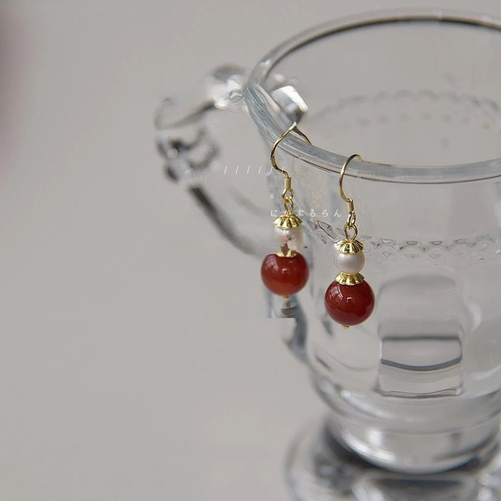 Red Agate Tassel Drop Earrings 14K Gold Plated Vintage Palace Style Jewelry For Women