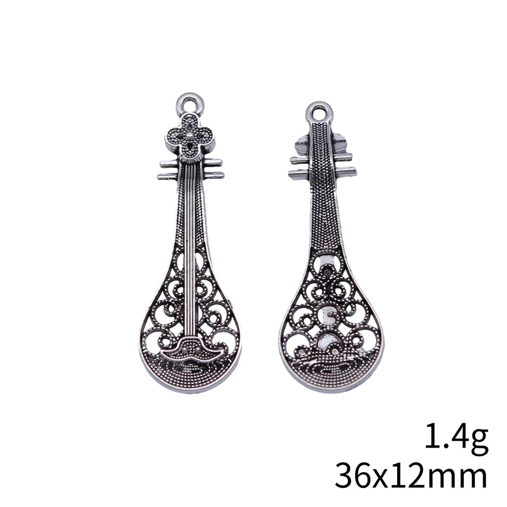 36x12mm 1.4g Antique Silver Zinc Alloy Chinese Pipa Charm Pendant for DIY Necklace Jewelry Making