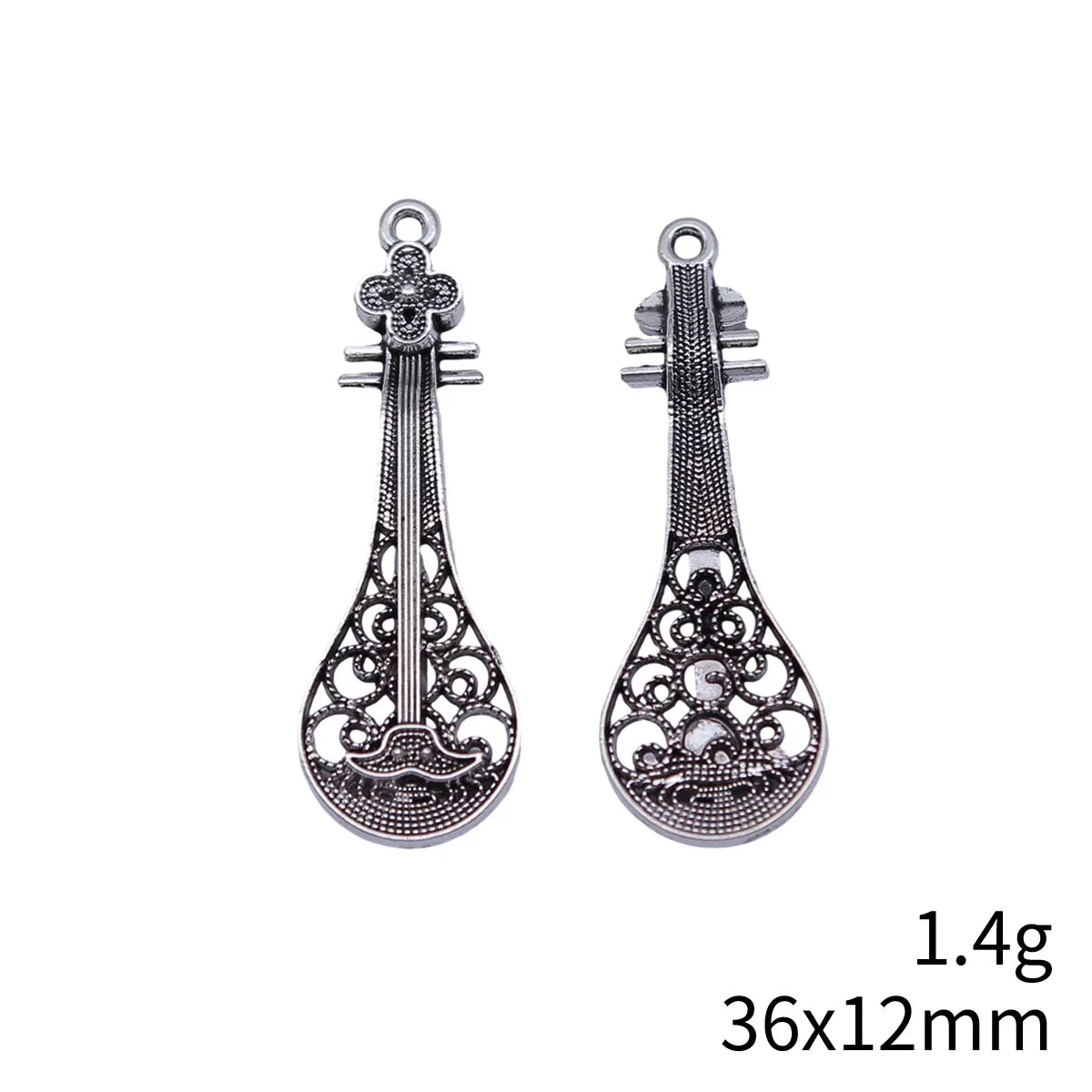 36x12mm 1.4g Antique Silver Zinc Alloy Chinese Pipa Charm Pendant for DIY Necklace Jewelry Making