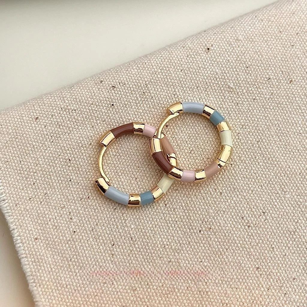 14K Gold Plated Copper Colorful Enamel Round Geometric Stud Earrings Sweet Minimalist Jewelry