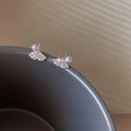Mini Ginkgo Leaf Stud Earrings Copper Micro Pave Zircon Silver Plated Cute Daily Jewelry