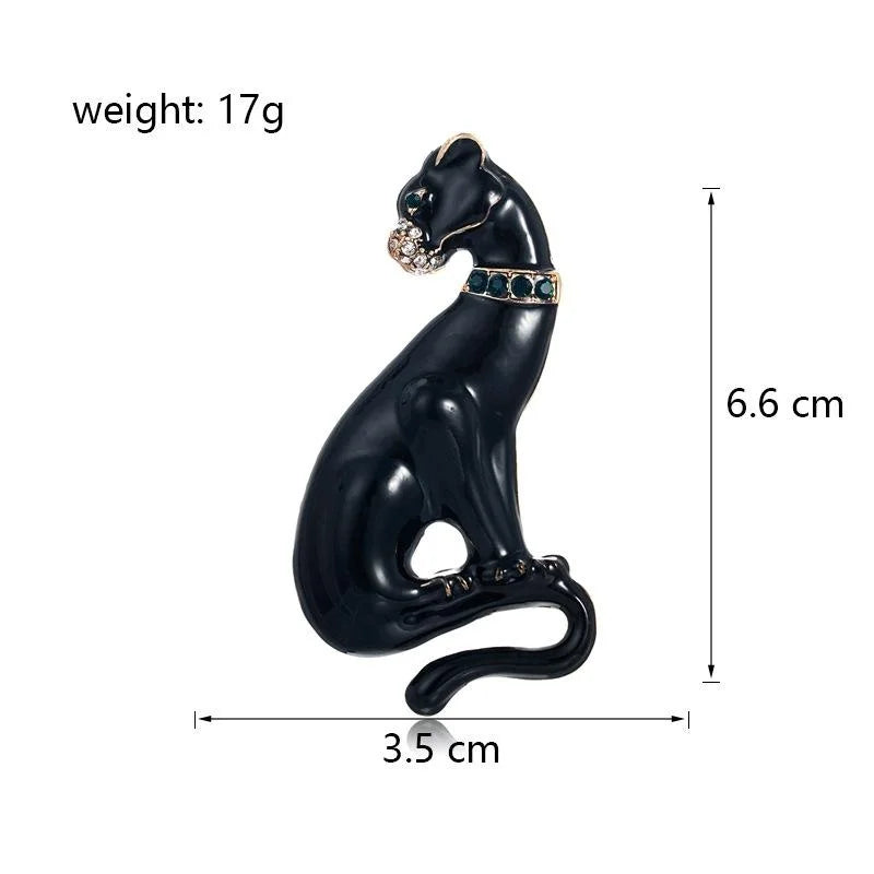 Luxury Black Panther Enamel Brooch With Rhinestone Collar, Elegant Animal Lapel Pin Suit Accessory