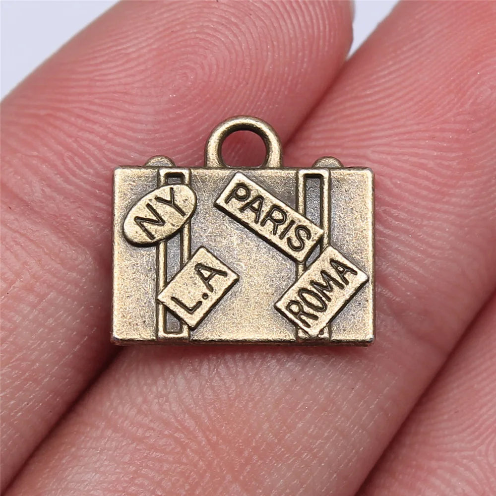 17x15mm 2.6g Multicolor Zinc Alloy Suitcase Charm Pendant for DIY Travel Theme Jewelry Making