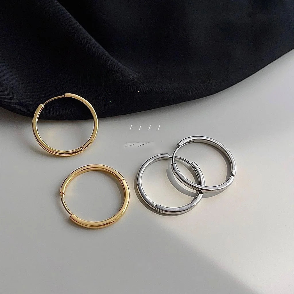 18K Gold Plated Copper Round Hoop Stud Earrings Premium Geometric Fashion Jewelry