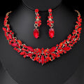 Luxury Crystal Leaf Necklace And Earrings Jewelry Set, Elegant Rhinestone Bridal Jewelry For Wedding Party