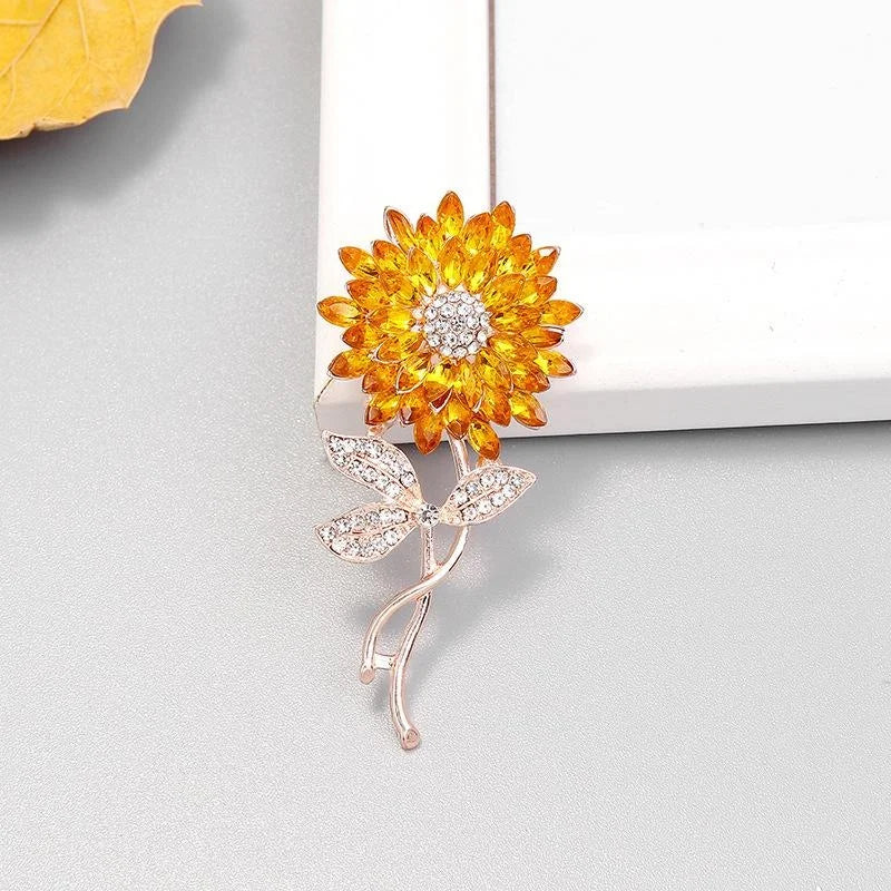 Elegant Sunflower Rhinestone Alloy Brooch For Women, Luxury Floral Lapel Pin Corsage Suit Accessory