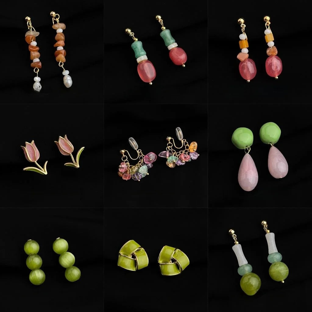 18K Gold Plated Copper Enamel Flower Clip On Drop Earrings No Piercing Sweet Jewelry