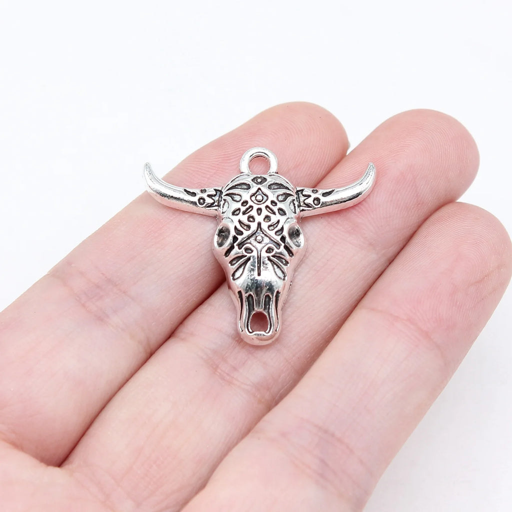 25x29mm 1.9g Antique Silver Zinc Alloy Bull Head Charm Pendant for DIY Necklace Bracelet Making
