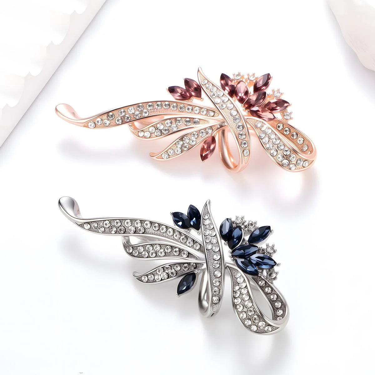 Elegant Rose Gold Alloy Bow Flower Brooch With Rhinestone Crystal, Luxury Lapel Pin Suit Accessory Gift