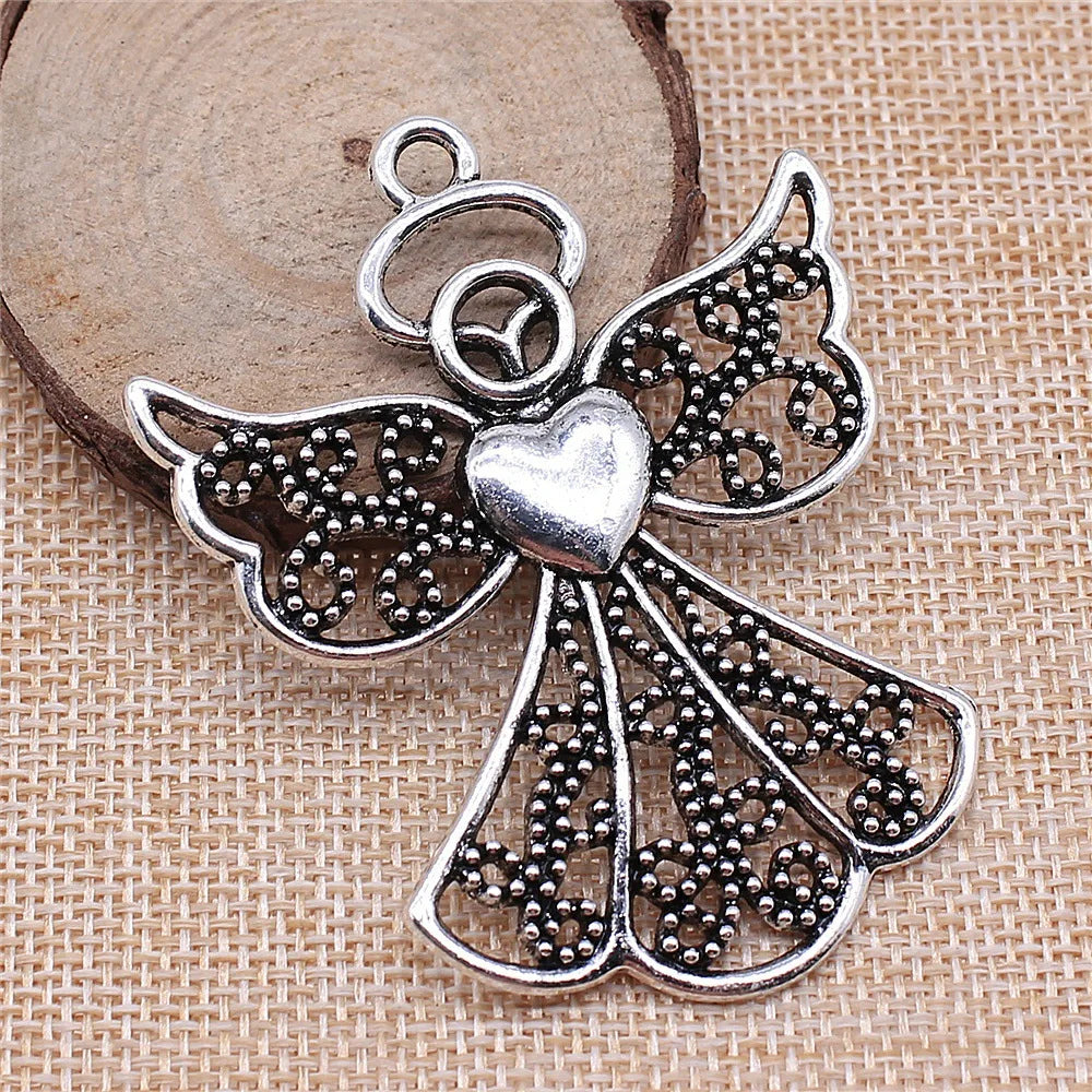 54x68mm 15g Antique Silver KC Gold Zinc Alloy Large Angel Charm Pendant for DIY Jewelry Making