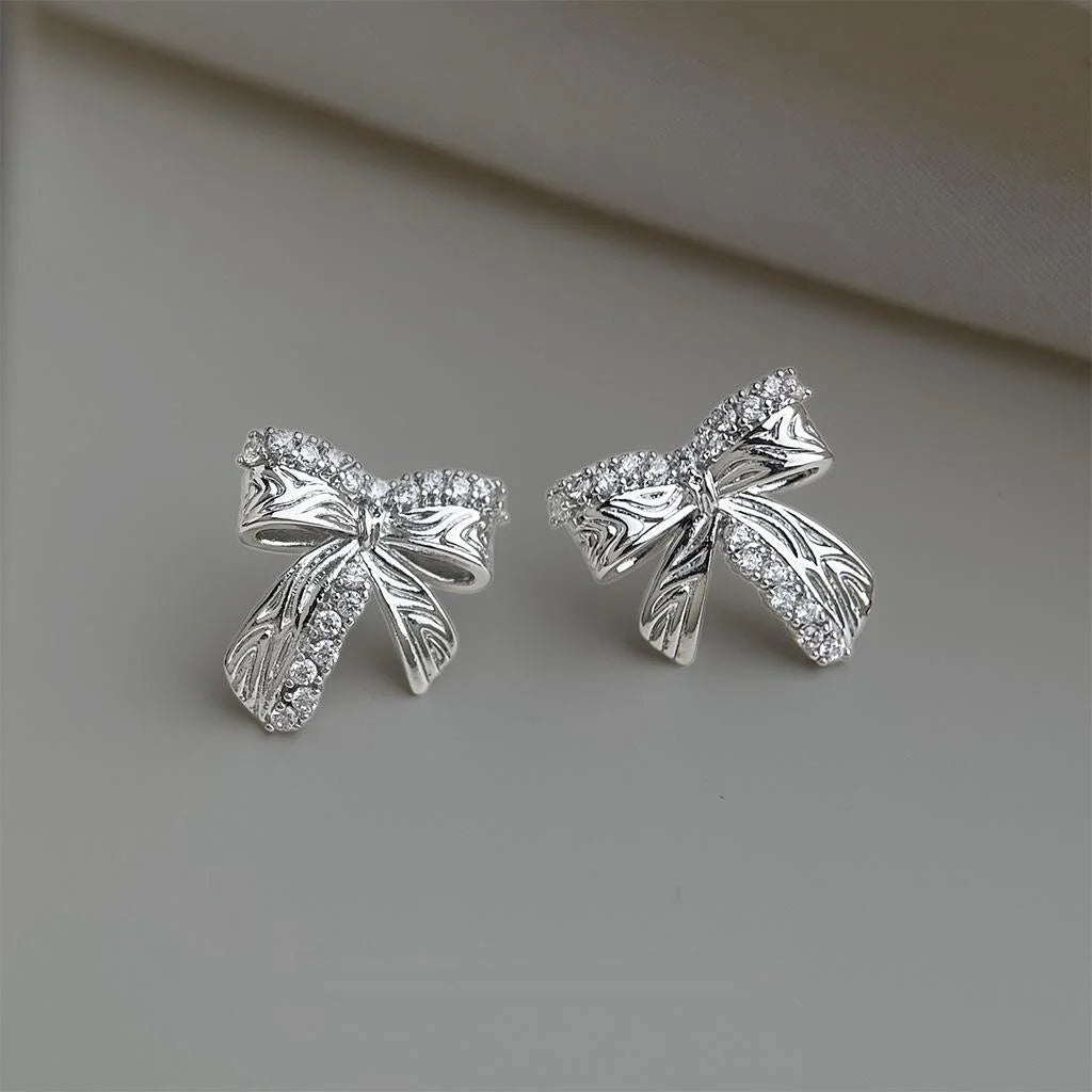 Designer Fashion Bowknot Micro Pave Zircon Copper Stud Earrings