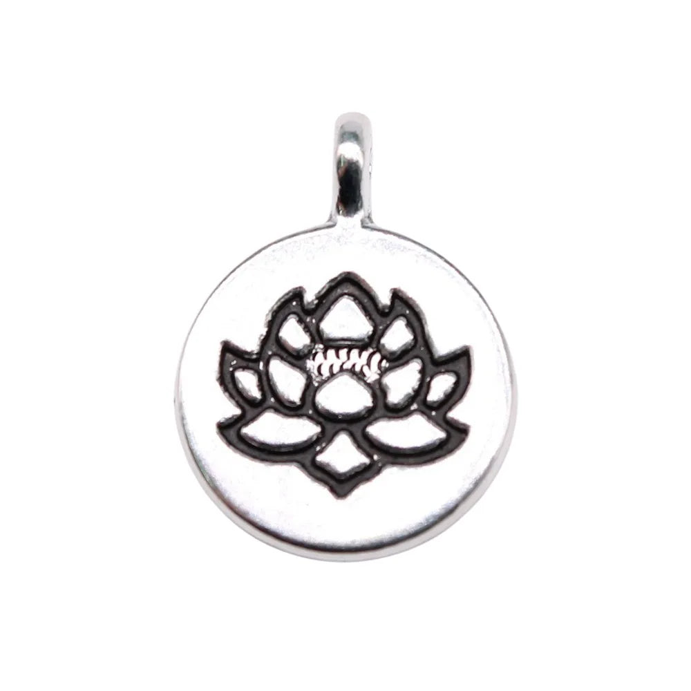 19x15mm 2g Zinc Alloy Double Sided Lotus Yoga Charm Pendant for DIY Necklace Bracelet Making