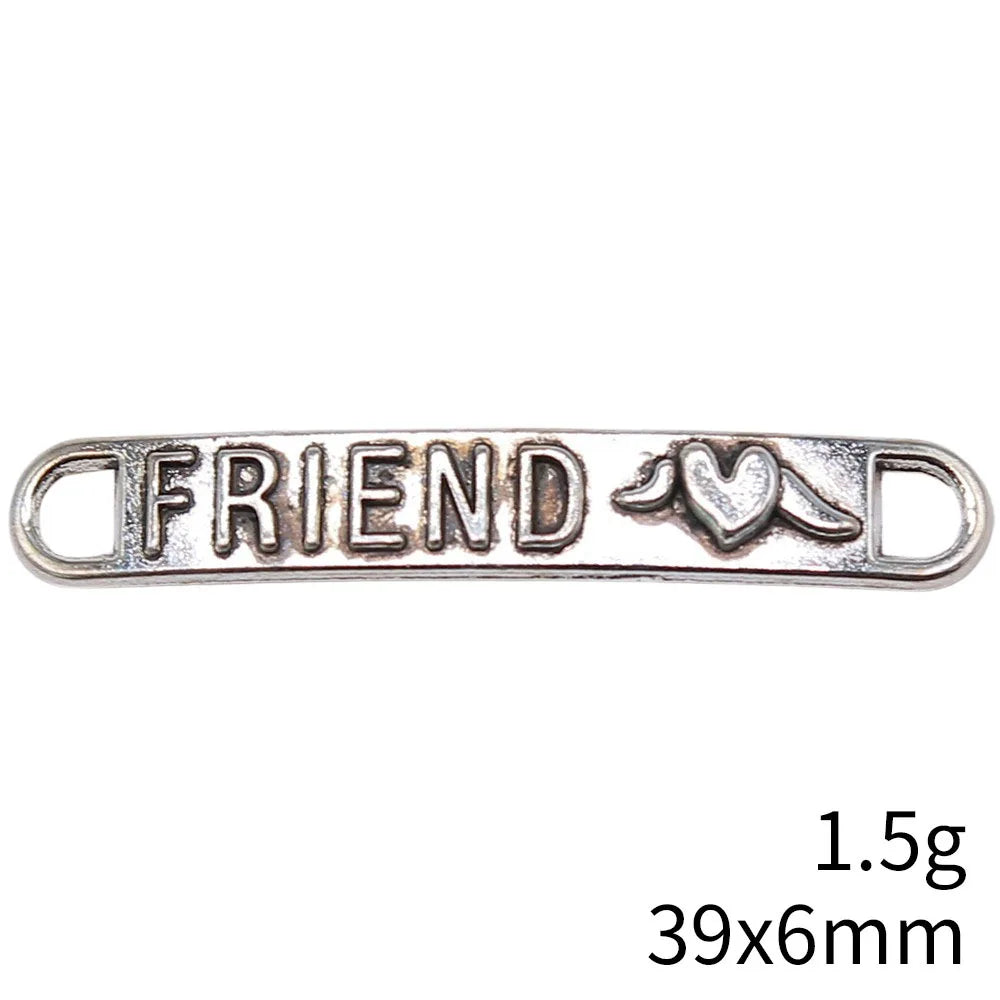 39x6mm 1.5g Antique Silver Zinc Alloy Friend Word Connector Charm for DIY Bracelet Jewelry