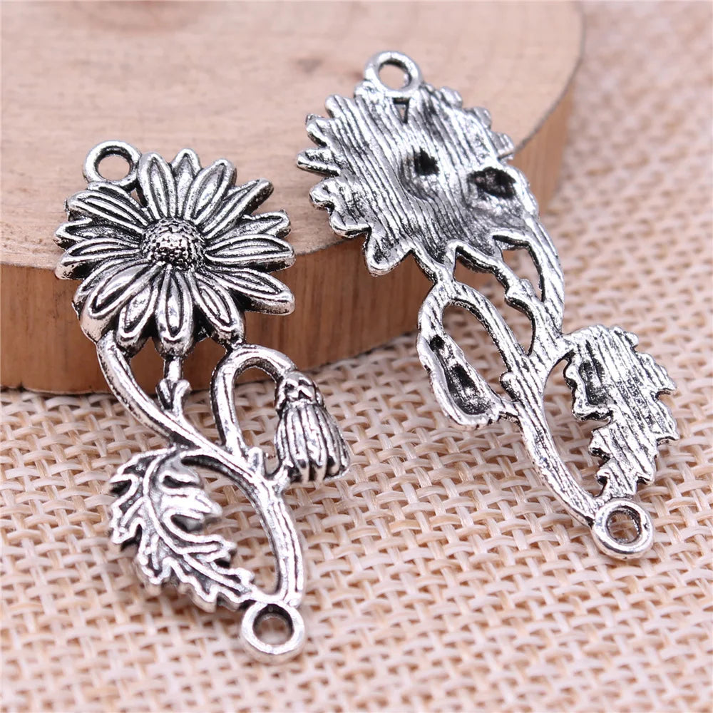 38x15mm 2.4g Antique Silver Zinc Alloy Flower Connector Charm Pendant for DIY Jewelry Making