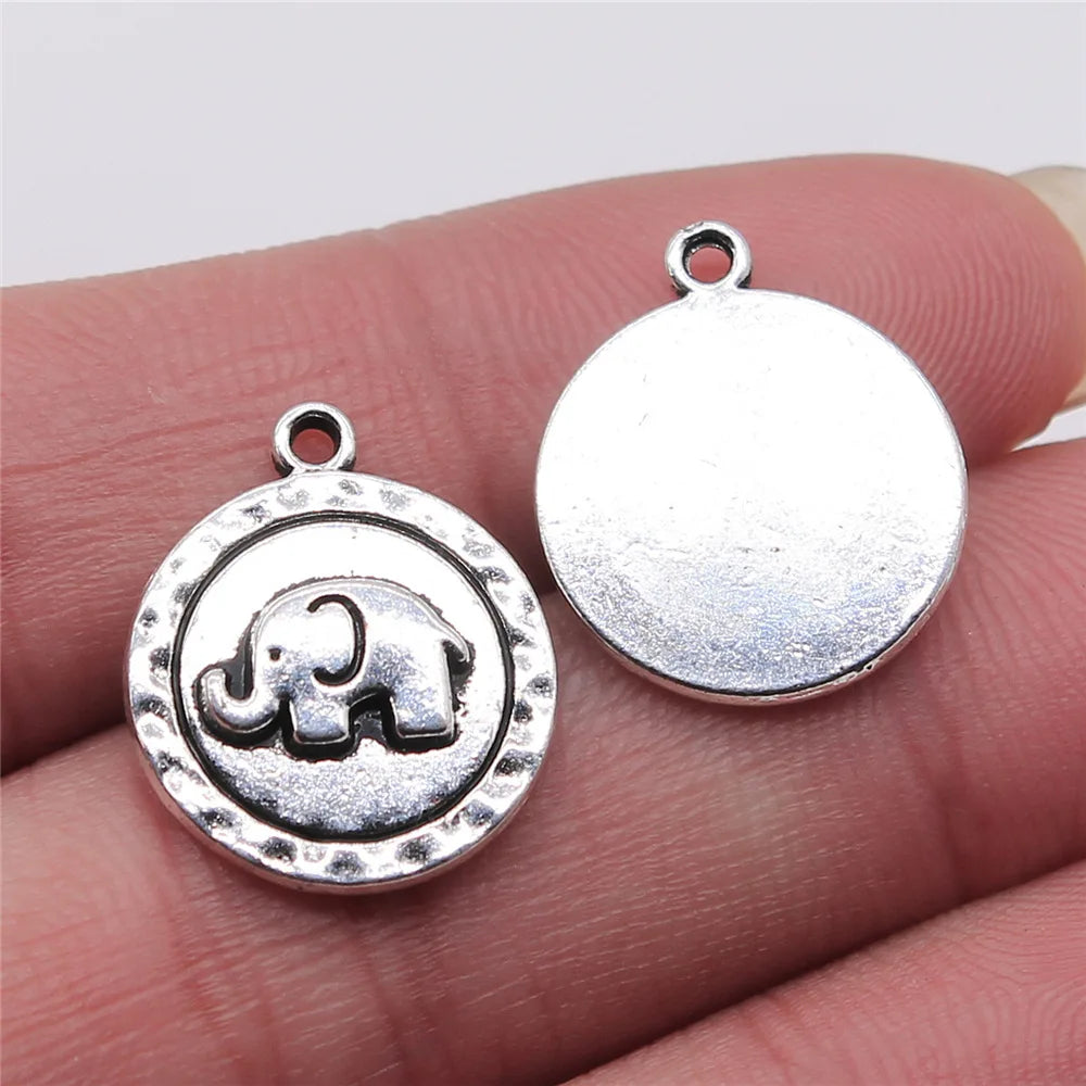 16x19mm 2.3g Antique Silver Zinc Alloy Round Elephant Charm Pendant for DIY Necklace Jewelry Making