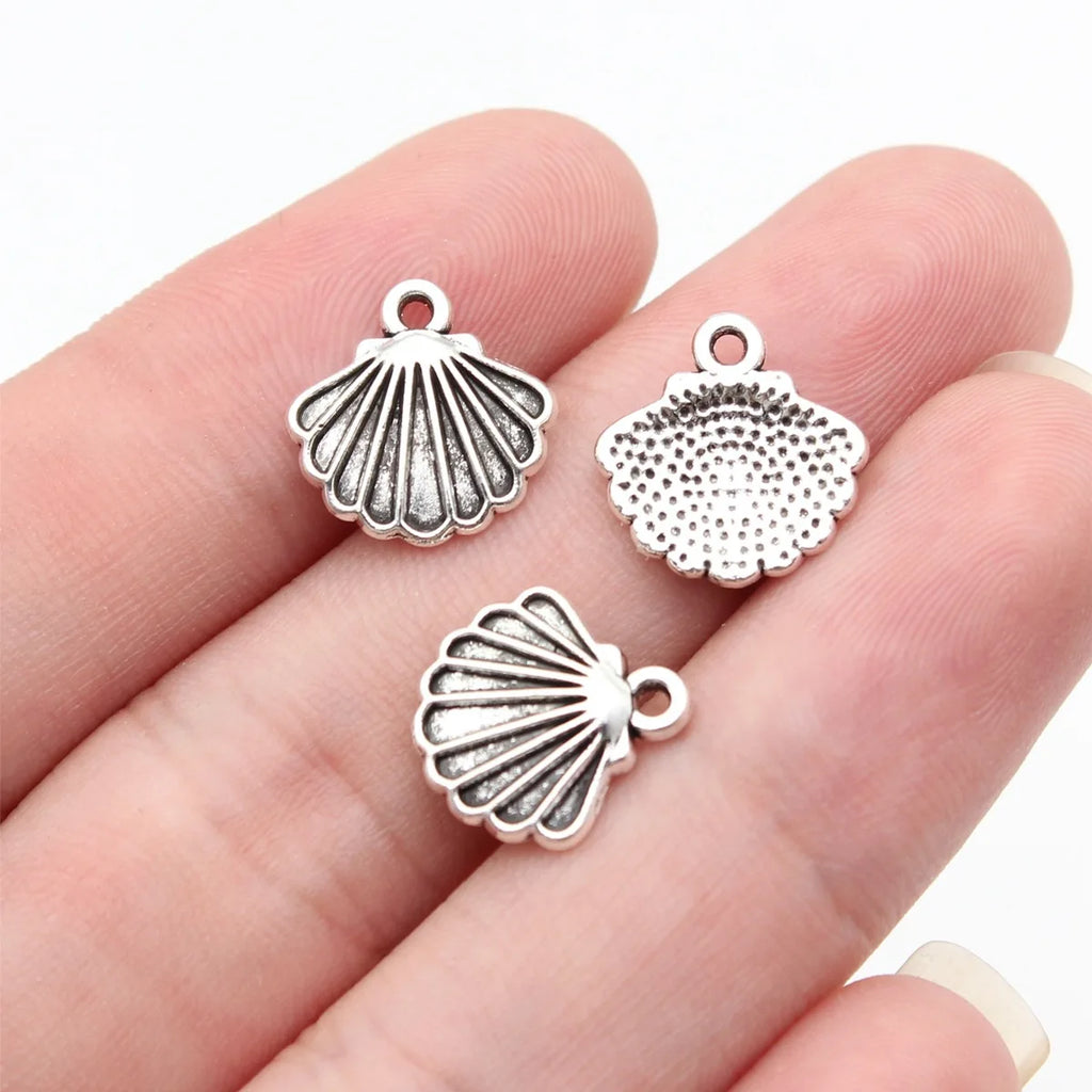 13x13mm 0.7g Antique Silver Zinc Alloy Shell Charm Pendant for DIY Beach Bracelet Necklace Jewelry