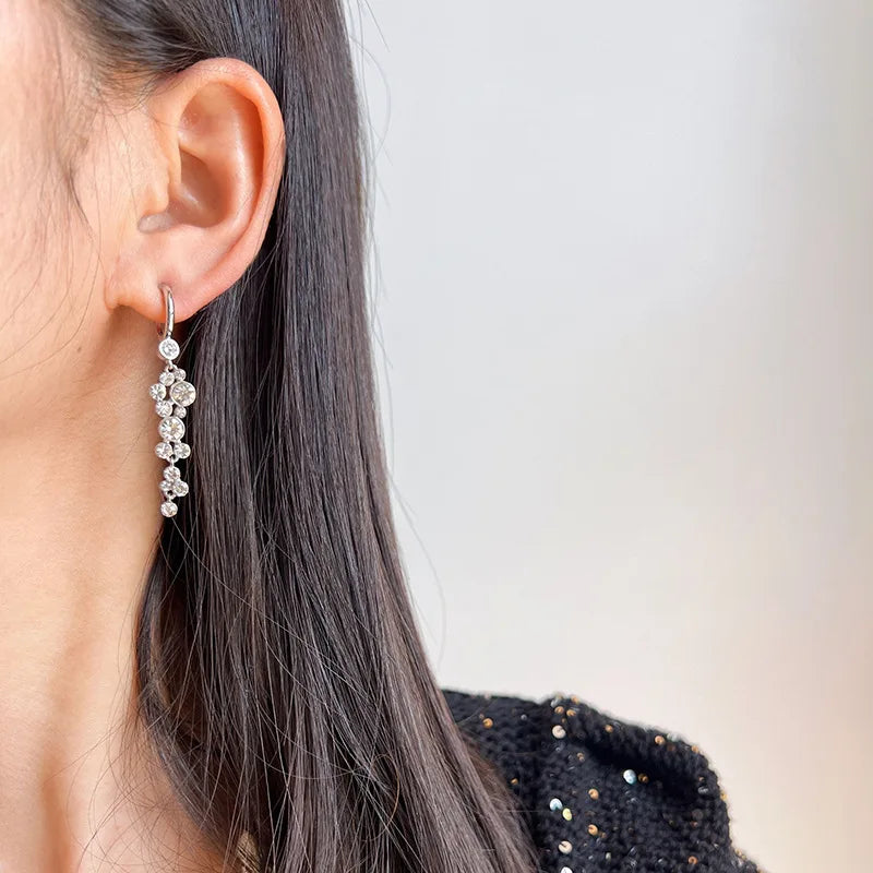 Elegant Luxury Spiral Hoop Rhinestone Tassel Alloy Stud & Clip On No Piercing Long Drop Earrings
