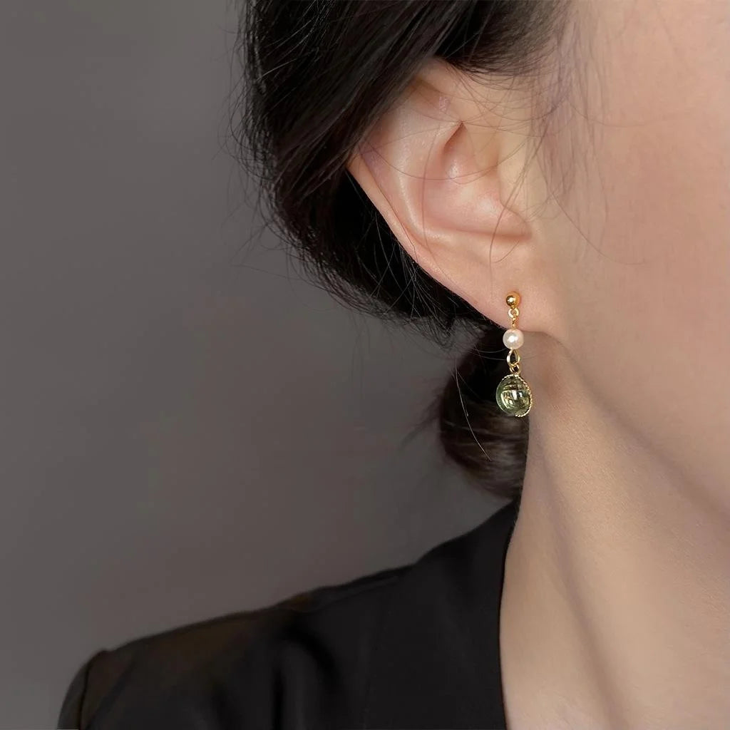 Fresh Forest Style Glass Glaze Teardrop Drop Earrings Handmade Minimalist Geometric Jewelry