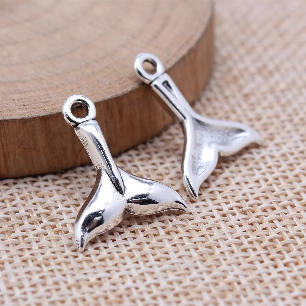 16x20mm 1.3g Antique Silver Zinc Alloy Whale Tail Charm Pendant for DIY Ocean Theme Jewelry Making