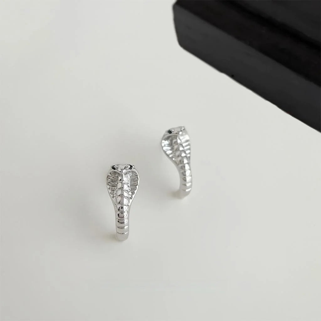 Minimalist Copper Cobra Snake Stud Earrings, Niche Designer Animal Jewelry