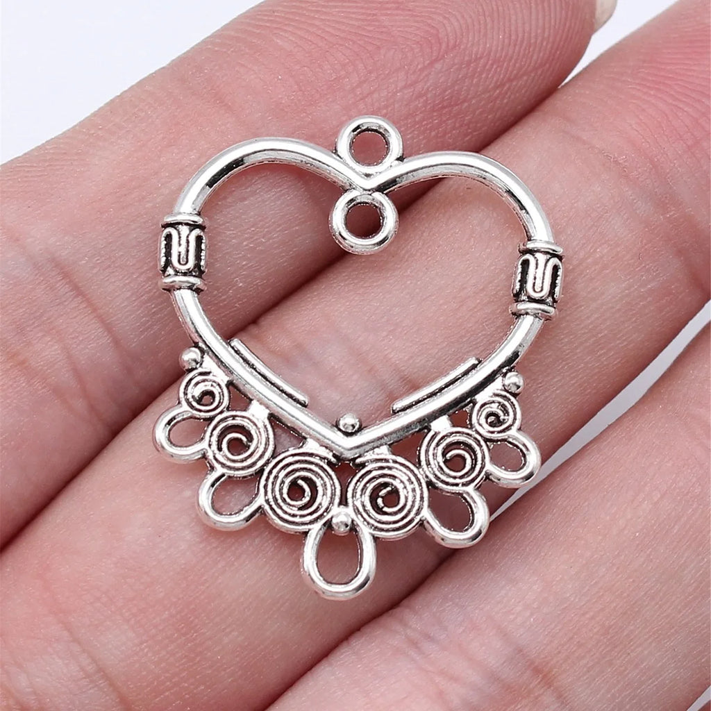 25x30mm 2g Antique Silver Zinc Alloy Heart Earring Connector Charms for DIY Earring Jewelry Making