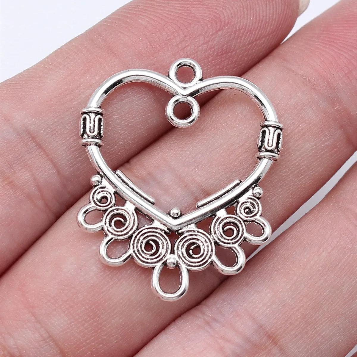 25x30mm 2g Antique Silver Zinc Alloy Heart Earring Connector Charms for DIY Earring Jewelry Making