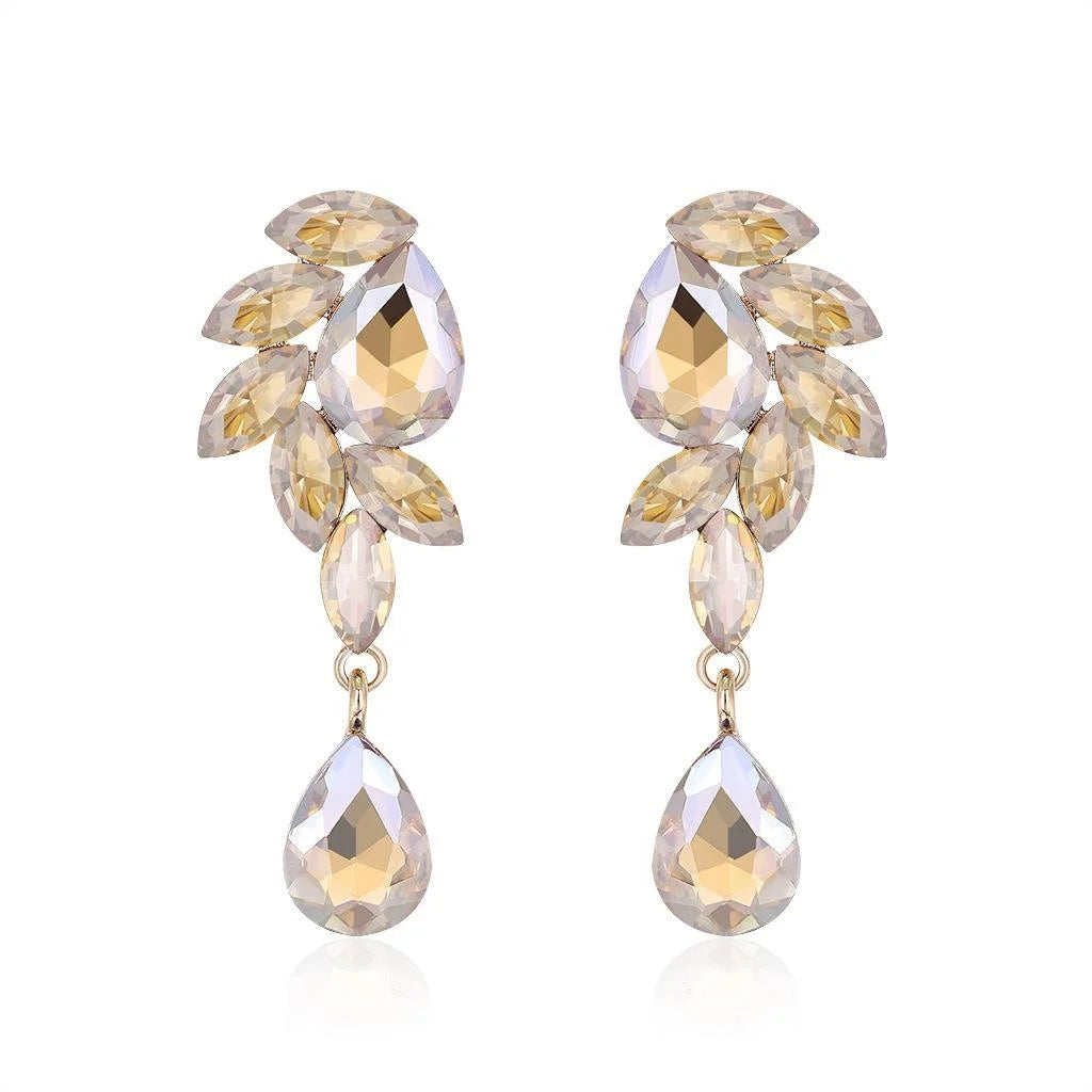 Luxury Emerald Green Crystal Glass Water Drop Earrings Elegant Geometric Bridal Party Banquet Gift Jewelry