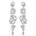Luxury Rhinestone Crystal Long Chandelier Earrings, Elegant Silver Floral Scroll Dangle Jewelry For Wedding Party
