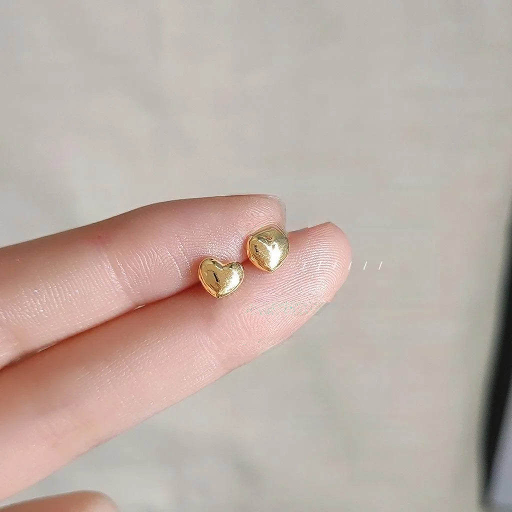 14K Plated Copper Mini Heart Stud Earrings With Smooth Finish Korean Japanese Style