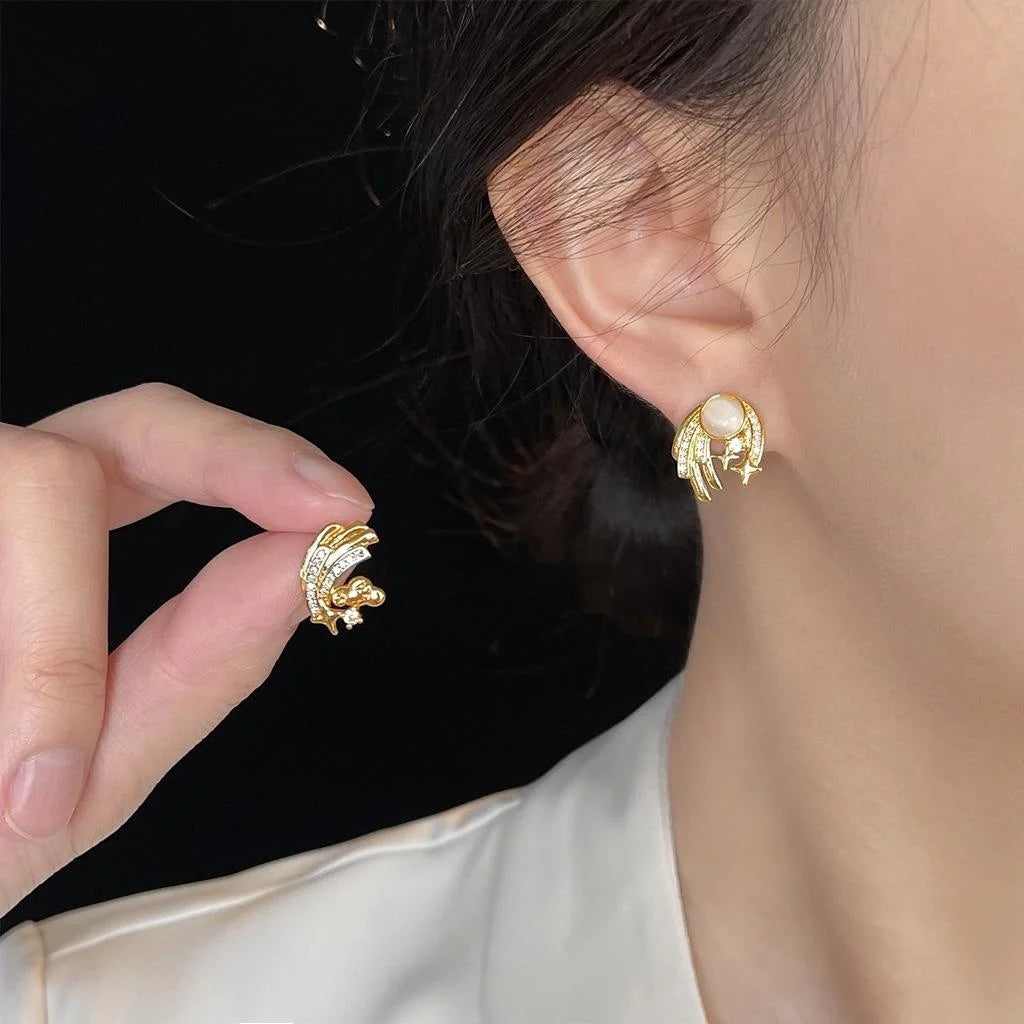 Light Luxury 14K Plated Copper Glass Cat Eye Cloud Star Zircon Stud Earrings