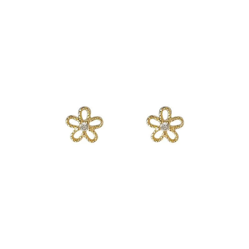 Mini Zircon Flower Stud Earrings 14K Gold Plated Copper Sweet Minimalist Jewelry