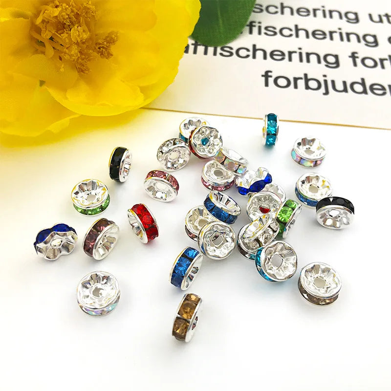 6mm Zinc Alloy Rhinestone Wheel Rondelle Spacer Beads for DIY Bracelet Jewelry Making