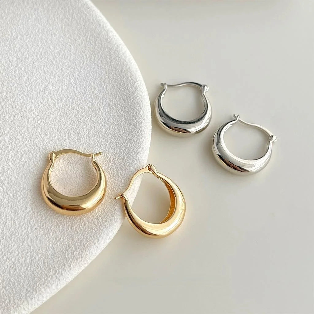 Versatile Copper Stud Earrings Smooth Metal Round Geometric Minimalist Daily Jewelry