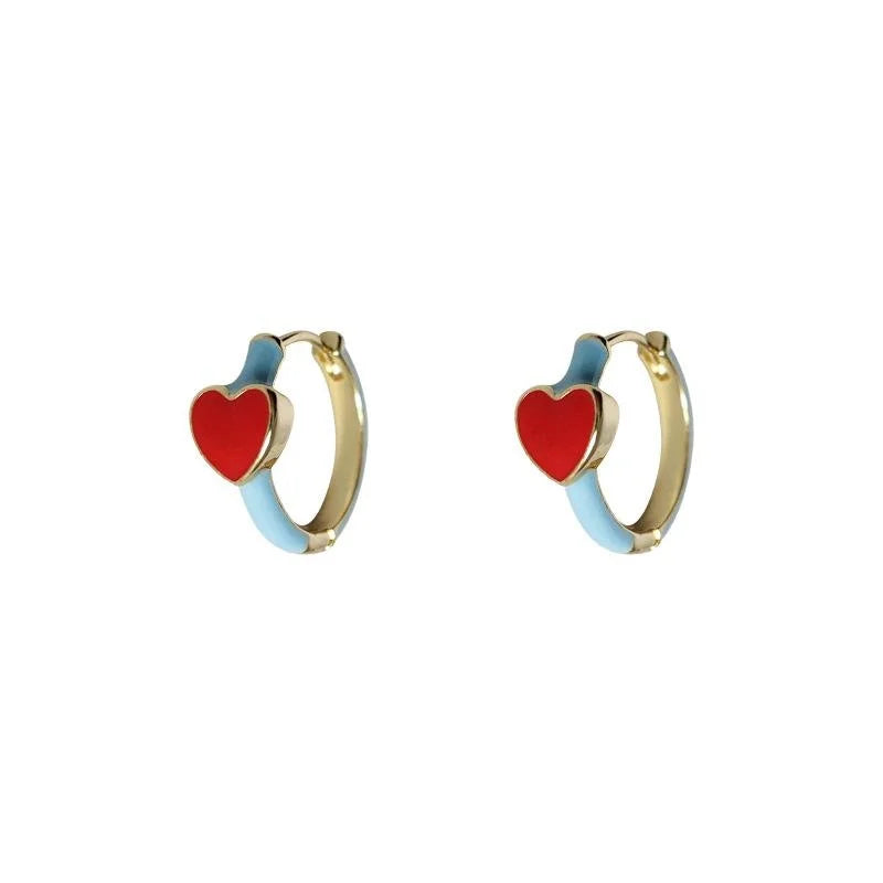 14K Gold Plated Copper Enamel Heart Drop Earrings, Trendy Summer Jewelry