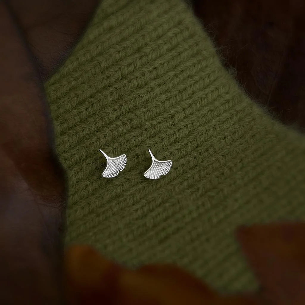 14K Gold Plated Copper Ginkgo Leaf Stud Earrings Vintage Mini Daily Geometric Jewelry