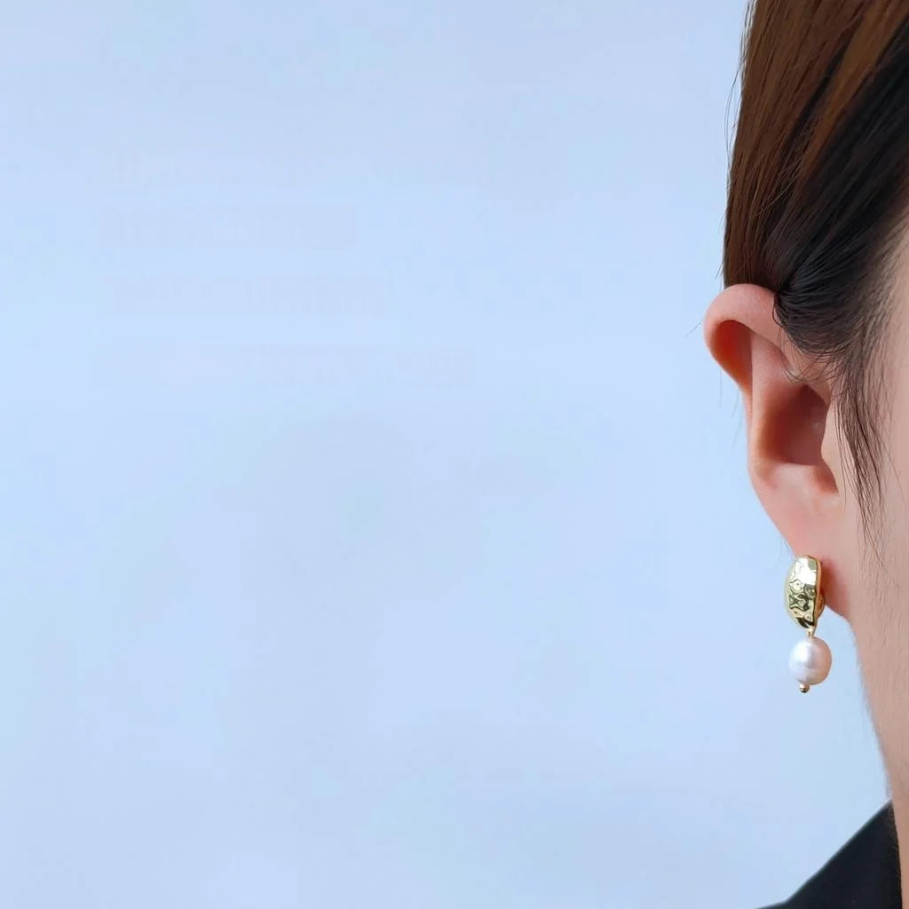 14K Gold Plated Natural Freshwater Pearl Geometric Korean Drop Earrings For Women