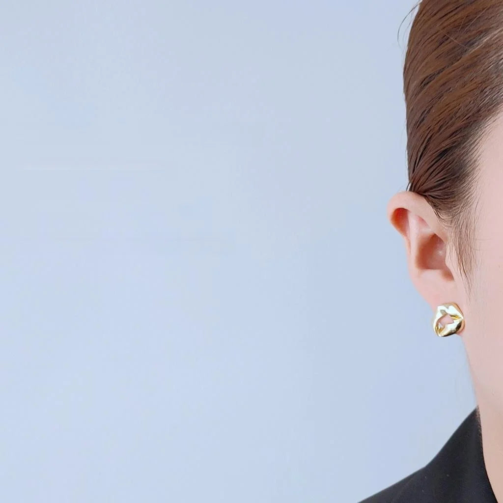 14K Plated Alloy Geometric Square Stud Earrings Minimalist Luxury Jewelry