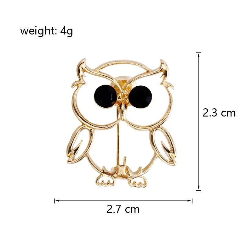 Cute Silver Alloy Owl Brooch With Black Rhinestone Eyes, Elegant Lapel Pin Corsage Suit Accessory Gift