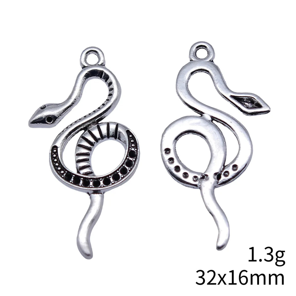 32x16mm 1.3g Antique Silver Zinc Alloy Snake Charm Pendant for Vintage DIY Jewelry Making