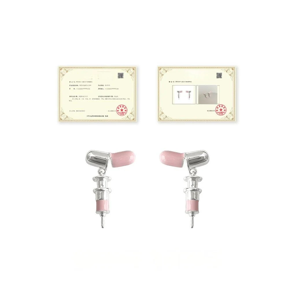 Designer Pink Capsule Drop Earrings Copper Irregular Geometric Sweet Cool Style