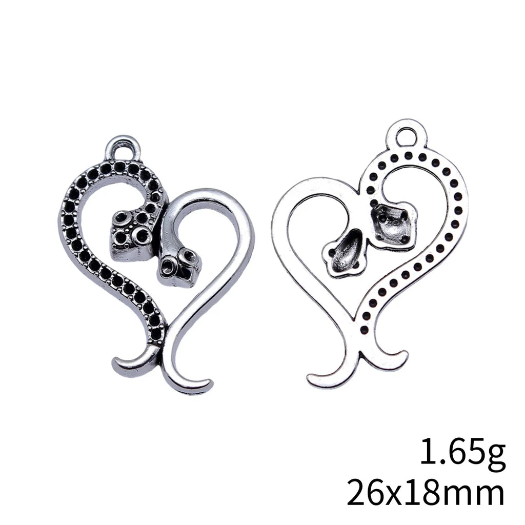 26x18mm 1.65g Antique Silver Zinc Alloy Snake Heart Charm Pendant for DIY Necklace Bracelet Making