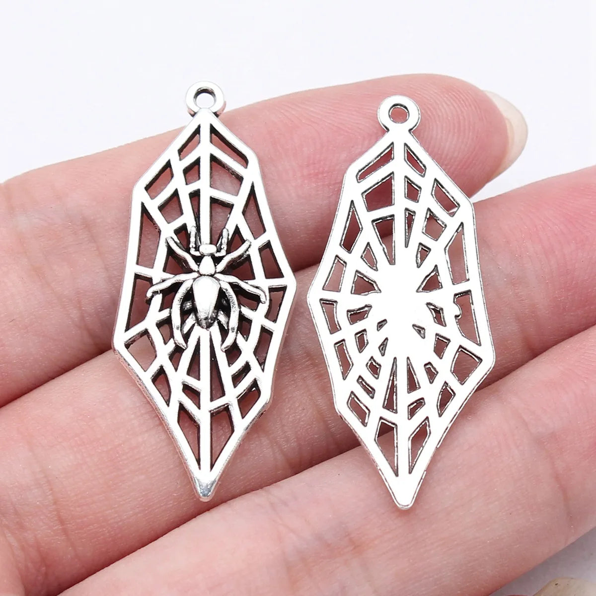 38x15mm 2.1g Antique Silver Tone Zinc Alloy Spider Web Charm Pendant for Halloween DIY Jewelry