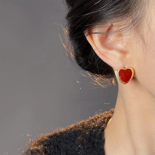 Simple 14K Gold Plated Copper Heart Enamel Drop Earrings For Women