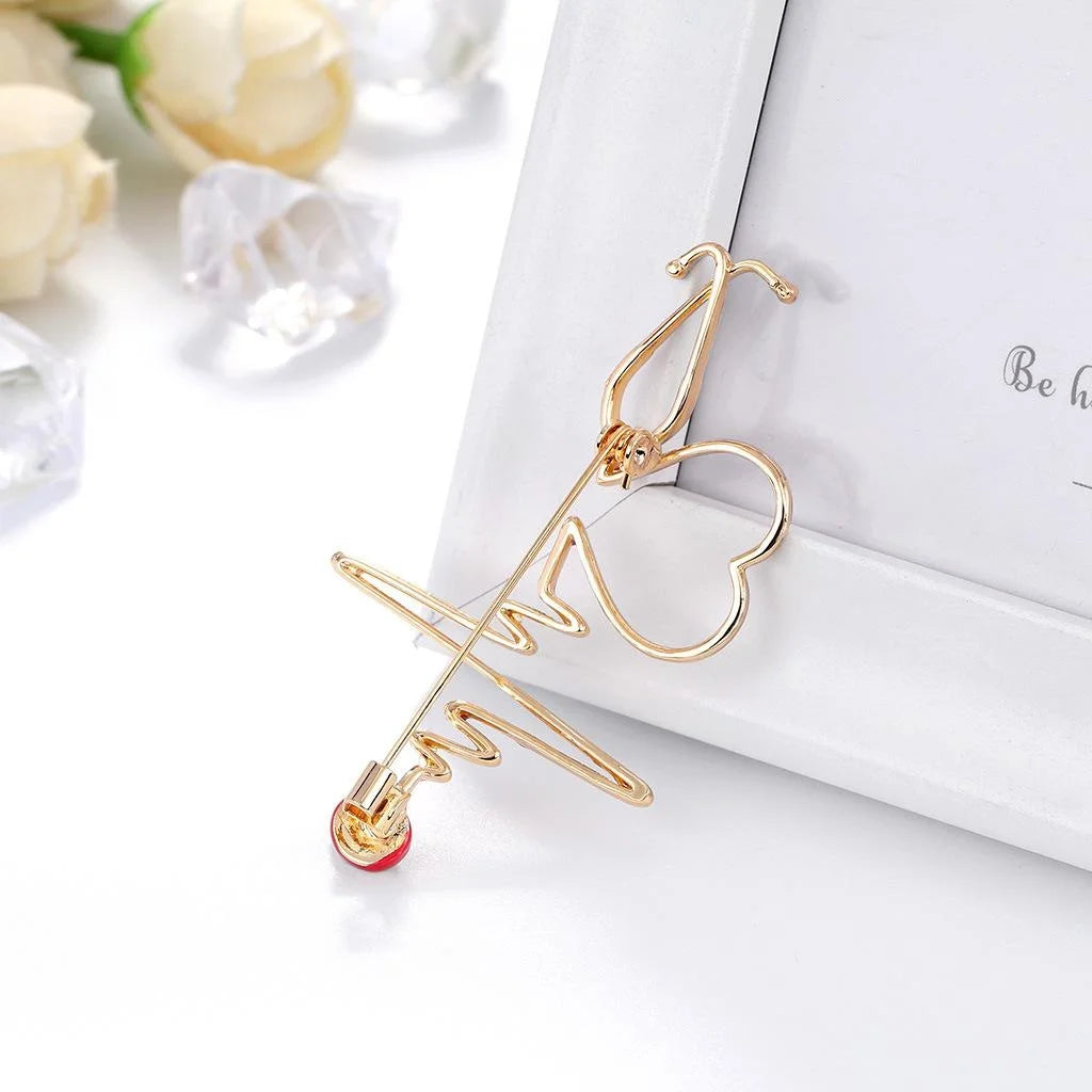 Cute Enamel Alloy Medical Heart ECG Brooch For Women, Nurse Doctor Lapel Pin Corsage Suit Accessory Gift