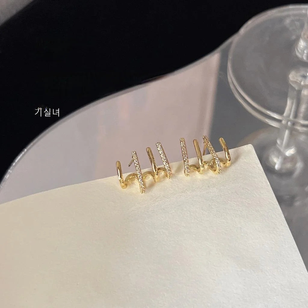 14K Gold Plated Copper Geometric Micro Pave Zircon Stud Earrings For Fashion OL Women