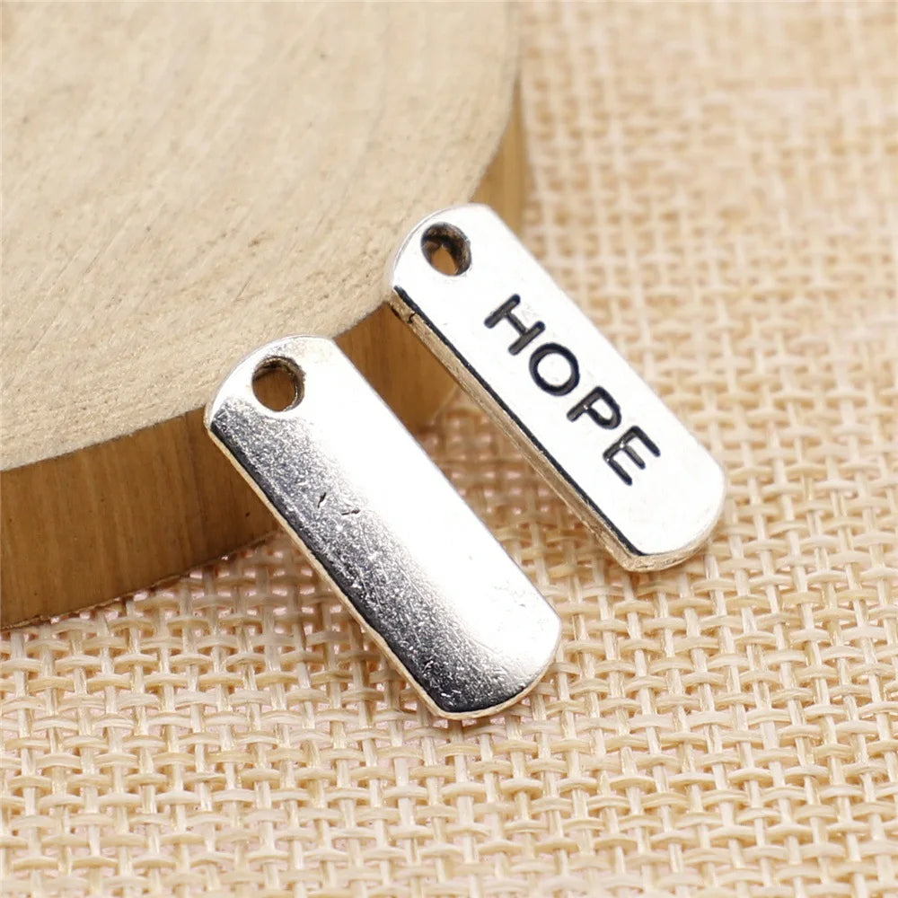 21x8mm 1.8g Antique Silver Zinc Alloy HOPE Tag Letter Charm Pendant for DIY Inspirational Jewelry Making