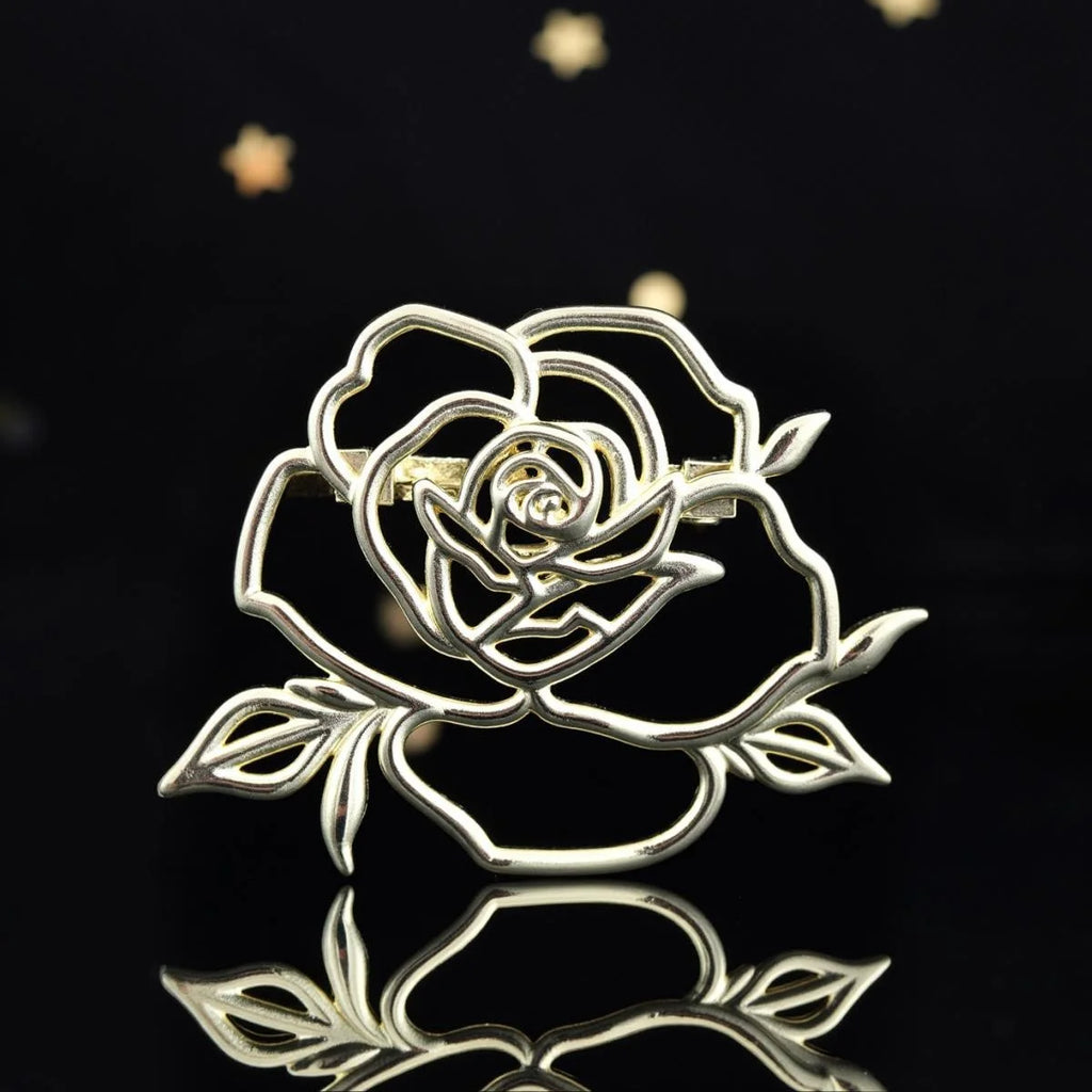 Elegant Hollow Rose Camellia Flower Alloy Brooch Pin, Korean Style Gold Lapel Pin Corsage Suit Accessory