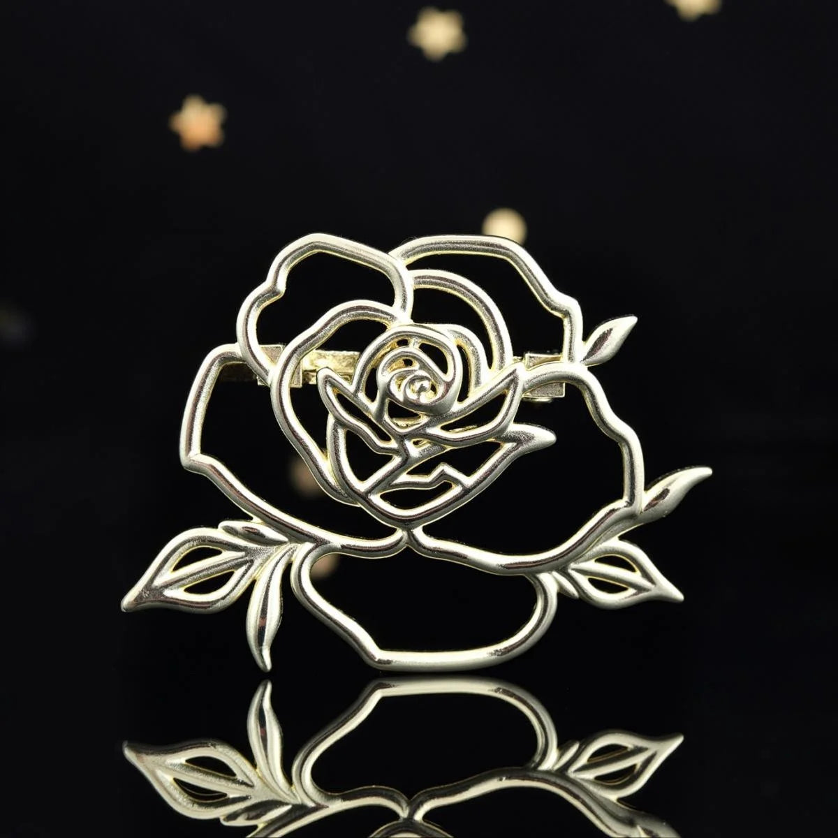Elegant Hollow Rose Camellia Flower Alloy Brooch Pin, Korean Style Gold Lapel Pin Corsage Suit Accessory