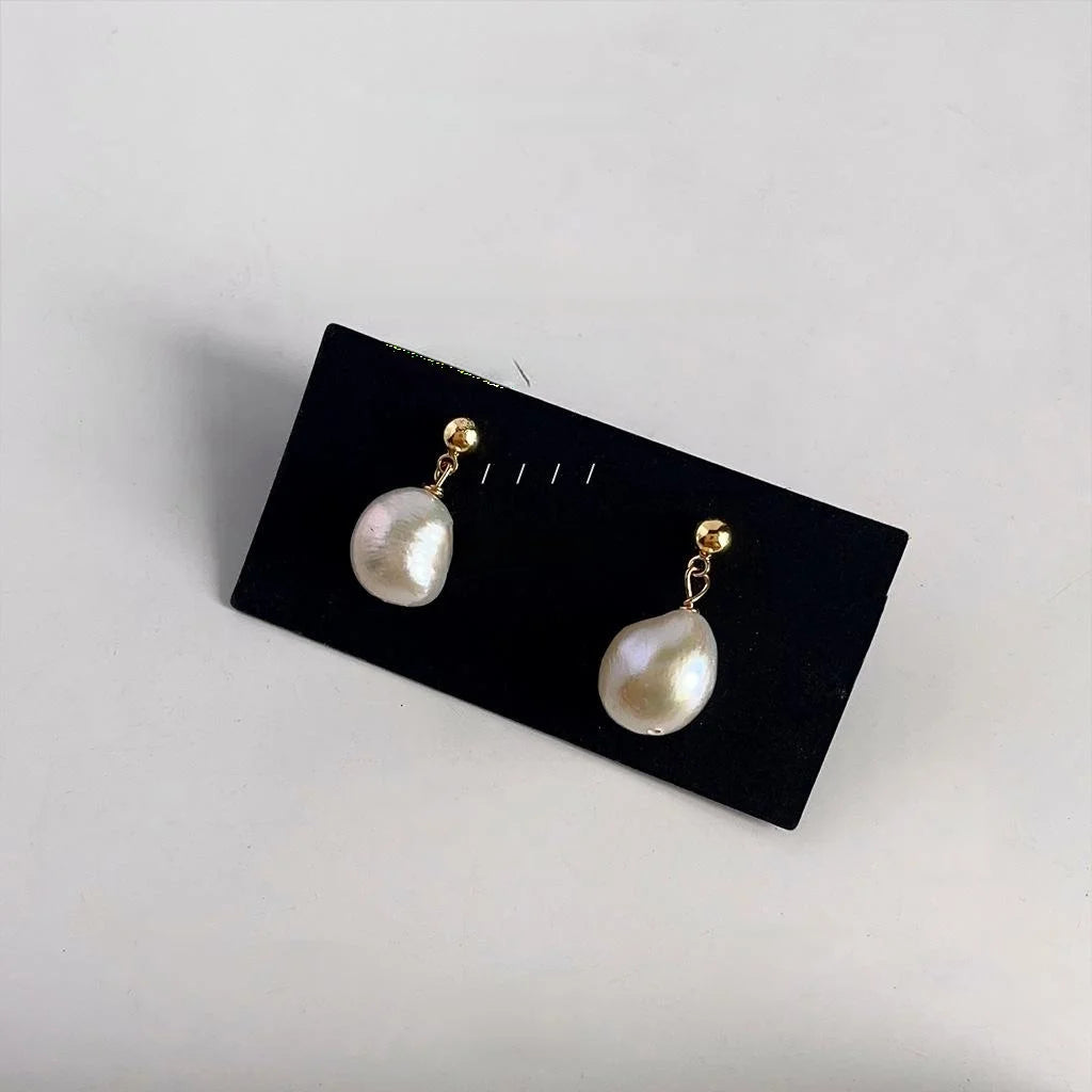 Irregular Baroque Freshwater Pearl Stud Earrings Handmade 14K Gold Plated Vintage Style