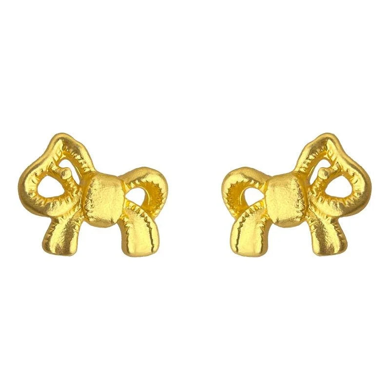 Matte Gold Eco-Friendly Copper Bow Stud Earrings, Minimalist Versatile Women's Jewelry
